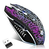 LuLabboard Wireless Gaming Mouse, Rechargeable Wireless Computer Mouse, 7-Color LED Light, Ergonomic Mouse with 6 Silent Click Buttons, 3 Adjustable 2400 DPI Wireless Mouse for Laptop,PC,Mac, Black