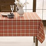 Romanstile Fall Checkered Tablecloth Rectangle - 54 x 80 Inch - Thanksgiving Orange Buffalo Plaid Cotton Flannel Table Cloths, Halloween Stain Resistant Washable Table Cover for Holiday/Party/Dining