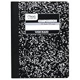 Mead Composition Notebook, Wide Ruled Paper, 7.5" x 9.75", 100 Sheets, Black Marble (09910)