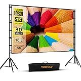 TOWOND Projector Screen and Stand, 150 inch Indoor Outdoor Projection Screen, Portable 16:9 4K HD Rear Front Movie Screen with Carry Bag Wrinkle-Free Design for Home Theater Backyard Cinema