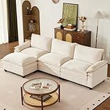 SUAWY 114 Inch Modular Couch Sectionals with Ottoman, Big Comfy Cloud Couches, L Shaped 4 Seat Modular Sectional Sofa, Modern Cloud Sectional Couches for Living Room, Deep Seat Sofa, Beige
