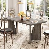 GarveeHome 70.9'' Rectangular Dining Table for 6-8, Wooden Thickened Long Desk, Farmhouse Kichen Table with Sturdy Frame and Wooden Legs, for Dining Room, Kitchen, Living Room, Office, Retro Grey