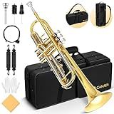 CAHAYA Bb Trumpet Instrument Trompeta: Brass Student Trumpet with Hard Case 7C Mouthpiece Gloves Standard Trumpets for Beginners or Advanced Students Gold