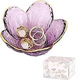 Purple Flower Jewelry Dish Glass Ring Dish Jewelry Tray Cute Vanity Organiser Room Decor Aesthetic Nightstand Bathroom Decor Trinket Dish Ring Holder Dish Jewellery Tray Valentine's Gifts for Women