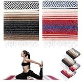 Preboun 4 Pcs Large Mexican Yoga Blanket Pack 45 x 70 Inch Thick Woven Camping Picnic Beach Car Travel Throw Blanket Outdoor Patio Mat Towel(Coffee, Coral)