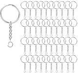 100Pcs Key Ring with Chain and Open Jump,1 inch Split Round Keychain Rings