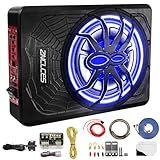 Znclces 2025 Upgraded 10" 1200W Slim Under Seat Powered Car Subwoofer, Car/Truck Sub Built in Amplifier for Outstanding Heat Dissipation, Powerful bass and Blue LED (Blue Light)