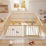 IKALIFE Large Wooden Baby Playpen - Size Adjustable Fence for Babies and Toddlers, Baby Play Yard with Locking Gate, Indoor Play Pen for Kids Activity Center 63.5”×63.5”