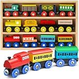 Wooden Train Set 12 PCS - Train Toys Magnetic Set Includes 3 Engines - Toy Train Sets For Kids Toddler Boys And Girls - Compatible With All Major Brands - Original - By Play22