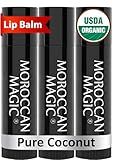 Moroccan Magic Organic Pure Coconut Lip Balm 3 Pack | Ultra-Hydrating Argan & Essential Oil Lip Moisturizer + Vitamin E | Natural Chapsticks for Dry Lips | Smooth, Non-Toxic | Organic Lip Balm Set
