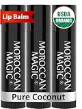 Moroccan Magic Organic Pure Coconut Lip Balm 3 Pack | Ultra-Hydrating Argan & Essential Oil Lip Moisturizer + Vitamin E | Natural Chapstick for Dry Lips | Smooth, Non-Toxic | Organic Lip Balm