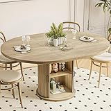 CABZOON 47-63in Extendable Round Dining Table for 4-8 Modern Round Kitchen Table Circle Dining Table with 2-Tier Storage Shelf, Space Saving Expandable Wood Oval for Living Room Walnut Oak