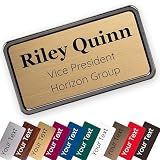 ExcelMark Custom Name Tag - Engraved Name Badge with Pin or Magnetic Backing, 16 Colors, 6 Fonts, and 2 Sizes to Choose from (Gold w/Black Letters, 1.5"x 3")