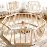 Baby Playpen, 56 * 56 * 24 inches Wooden Play Yard with Gate, Playpen for Babies and Toddlers, Baby Activity Center with Child-Proof Lock, Fence Play Area for Toddlers 6 to 36 Months