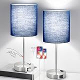 Set of 2 Touch Control Table Lamps with 2 USB & AC Outlet, 3-Way Dimmable Bedside Nightstand Lamps for Bedroom Living Room Nursery, 800 Lumens 5000K Daylight Bulbs Included
