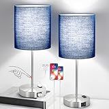 Set of 2 Touch Control Table Lamps with 2 USB & AC Outlet, 3-Way Dimmable Bedside Nightstand Lamps for Bedroom Living Room Nursery, 800 Lumens 5000K Daylight Bulbs Included