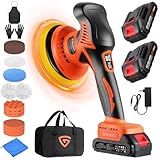 GEARLASSO Car Buffer Polisher, 8 Variable Speed Car Polisher 2800-6000RPM Cordless Car Polishing Machine with 2x 21V 2000mAh Batteries and 17 Piece Polishing Kit for Car Detailing Scratch Removing