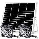 pqins 5 Inch Solar Powered Fan, Solar Exhaust Intake Fan Kit, IPX7 Waterproof Dual Fans with 13Ft On/Off Switch Cable, Cooling Ventilation for Greenhouse, Chicken Coop, Shed, Outside No Battery