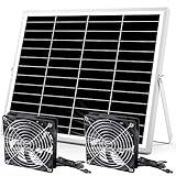 pqins 5 Inch Solar Powered Fan, Solar Exhaust Intake Fan Kit, IPX7 Waterproof Dual Fans with 13Ft On/Off Switch Cable, Cooling Ventilation for Greenhouse, Chicken Coop, Shed, Dog House, Outside