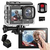 4K 60FPS Touchscreen Action Camera, Waterproof Camera with 64GB SD Card 8X Zoom 24MP Underwater Camera 131FT Sports Cameras 170° WIFI Cameras with 2*1350mAh Batteries Helmet Accessories Kit