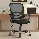 Sweetcrispy Home Office Managerial Executive Chair with Ergonomic Design, Mid-Back Mesh Swivel, Comfortable Lumbar Support, Comfy Arms for Bedroom,Study,Student, Black