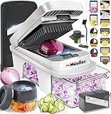 Mueller Pro-Series All-in-One, 12 Blade Mandoline Slicer for Kitchen, Food Chopper, Vegetable Slicer and Spiralizer, Cutter, Dicer, Grater, Kitchen Gadgets Sets with Container, White Sand/Gray