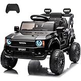 NEECHIPRO 12V Kids Ride on Truck, Licensed Land Cruiser Ride on Car for Kids, Battery Powered Electric Vehicle with Remote Control, 3 Speeds, Spring Suspension, LED Light, Black
