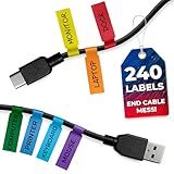 240 PCS Wire Tags for Cable Management – Cable Labels for Cords in 8 Colors - Durable, Self-Adhesive Cord Label Set, Tear-Resistant & Waterproof Wire Labels Tags - Compatible with Laser Printers