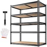 ROOMFAVE 5 Tier Garage Shelving Heavy Duty,2200LBS Adjustable Storage Shelves Metal Utility Rack,Garage Storage Shelves,Black, 35.5" L x 16" W x 72" H for Basement, Warehouse, Commercial, Pantry