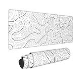 Abstract Topographic Map White Grey Black Gaming Mouse Pad Long Mouse Pad Large Desk Mat 31.5 X 11.8 Inch Mousepad with Non-Slip Base Stitched Edge Keyboard Mat for Gaming Office