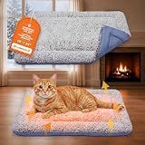 Self Warming Cat Bed, Reversible Self Heating Cat Pad, Dark Blue, 18x24 In