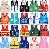 Haysandy 20 PCS Kids Dress Up Vest Community Helper Costumes Kids Role Play Career Cosplay Clothes for Toddlers Pretend and Play Halloween Costume Doctor Police Fireman Construction, Birthday Gifts