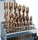 MACXCOIP Cobalt Drill Bit Set, 29Pcs M35 High Speed Steel Bits for Hardened Metals, Stainless Steel, Cast Iron and Wooden Plastics, with Metal Index Storage Box, 1/16"-1/2"