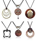 sailimue 6Pcs Wooden Boho Necklaces For Women Trendy Long Boho Necklace