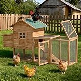 80" Chicken Coop, Outdoor Chicken House for 3-4 Chickens, Wooden Hen House with Run, Nesting Box, Chicken Cage, Ramp, Pull Out Tray, Rabbit Hutch for Small Animals (80.7" x 44.5" x 26", 1 Pack)
