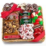 A Gift Inside Holiday Classic Chocolate, Candy & Crunch Gift Basket With Handmade Chocolates, Ghirardelli, Caramel Corn for Gourmet Christmas Food Gift