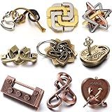 Wettarn 9 Pcs Metal Brain Teaser Puzzles Teaser 3D Steel Puzzle for Adults Unlock Interlocking Games IQ Education Smart Logic Test Toys for Adults Mind Challenge(Fun Style)