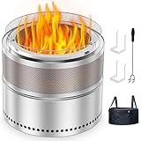 20 Inch Smokeless Fire Pit, Outdoor Double-Wall Airflow Stainless Steel Firepit with Grill Rack & Ash Pan, 360° Airflow Bonfire Stove Design, Efficient Wood Burning, Portable for Camping & Gatherings