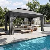 Aoxun 12x10 Gazebo Metal Frame Canopy Tent, Gray