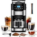 Kismile 10-Cup Digital Drip Coffee Maker with Built-In Grinder, Programmable, 12H Timer, Keep-Warm Function, Customizable Strength & Grind Size, Coffee Machines with Smart LED Touchscreen