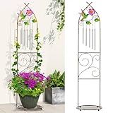 Plant Stands with Garden Trellis, 48” Metal Standing Wind Chimes Plant Pot Trellis with Hummingbird for Garden Patio Backyard Climbing Plants Outdoor Decor