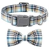 Lionet Paws Dog and Cat Collar with Bowtie Grid Collar Plastic Buckle Light Adjustable Collars for Small Medium Large Dogs