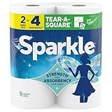 Sparkle Tear-A-Square Paper Towels, 2 Double Rolls (220 Sheets Total) - Strong 2-Ply Towels for Kitchen Cleanup and Everyday Messes