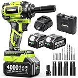 Robustrue Cordless Impact Wrench, 590Ft-lbs (800N.m) Brushless 1/2 inch, 2800RPM High Torque Impact Gun, 2x 4.0Ah Battery, Charger, 4 Sockets, Electric Impact Wrench for Car Home