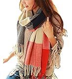 Loritta Womens Scarf Fashion Long Plaid Shawls Wraps Big Grid Winter Warm Lattice Large Scarves Gifts, Red Navy Lattice