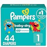 Pampers Diapers - Baby Dry - Size 1, 44 Count, Absorbent Disposable Infant Diaper (Packaging May Vary)