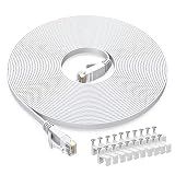 BUSOHE Cat6 Ethernet Cable 20 FT White, Cat-6 Flat RJ45 Computer Internet LAN Network Ethernet Patch Cable Cord - 20 Feet