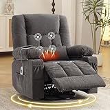 Swivel Rocker Recliner Chair with Vibration Massage and Heat Ergonomic Lounge Chair for Living Room with Rocking Function and Side Pocket, 2 Cup Holders, USB Charge Port
