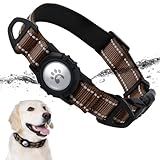 TagME Airtag Dog Collar,Waterproof Reflective Pet Collar with Airtag Holder,Soft Padded and Double D-Rings for Large Dogs,Brown