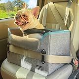 PETSFIT Dog Car Seats for Small Dogs – Patented Safety Buckles – Safety Tether – Foldable Travel Dog Booster Car Seat Reduces Anxiety & Road Trips – Stable Frame, Soft Cushion, Fits Front/Back Seat